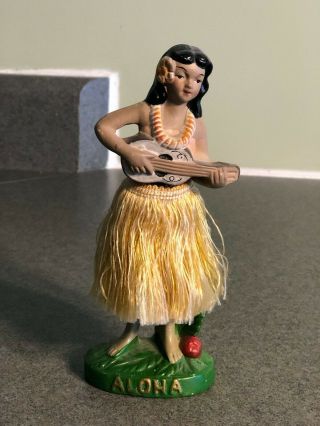 1950s Vintage Chalkware Dashboard Hula Doll Dancer Girl Ukelele Nodder
