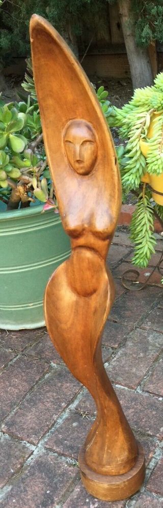 Large Jose Pinal Mexico Wood Woman 31 " Sculpture Signed