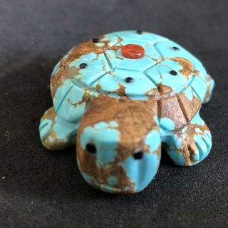 Zuni 8 Turquoise Blue Turtle Fetish By Reynold Lunasee Signed 7544