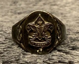 Vintage Sterling Silver Boy Scout Ring - Size 7