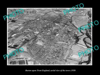 Old 8x6 Historic Photo Of Burton Upon Trent England Town Aerial View C1950 1