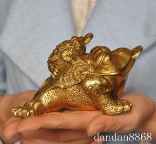 6 " Chinese Fengshui Brass Copper Money Coin Golden Toad Bufo Frog Mascot Statue