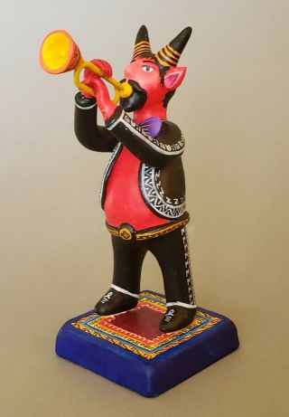 Mexican Mariachi Devil Trumpet Player Ceramic Folk Art Figurine Alfonso Castillo