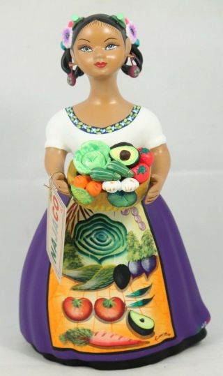 Lupita Najaco Ceramic Doll/figurine Mexican Folk Art Basket/vegetables Plum