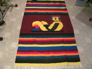 Vintg Native American Navajo Style Or Mexican Blanket Rug / Serape Poncho