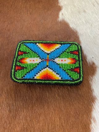 Hand Crafted Beaded Geometric Design Native American Indian Belt Buckle