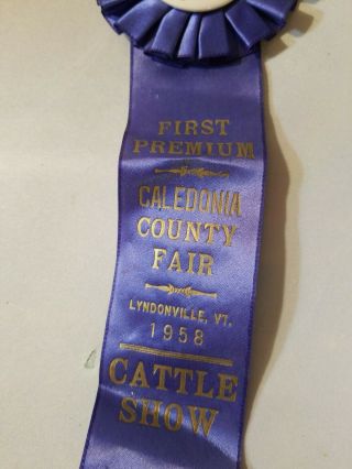 Vintage 1958 Lyndonville VT Vermont Caledonia County Fair Cattle Show Ribbon 2