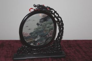 Chinese Rotating Double Sided Silk Embroidery Art Wood Picture Frame