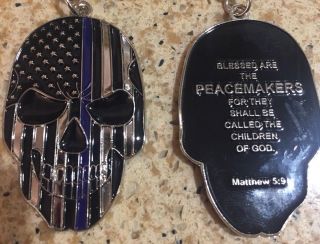 Thin Blue Line Keychain Skull Police Tribute With Prayer