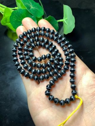 Royal Tibetan Natural Agate Dzi Line Healer Medicine Beads Necklace D1022