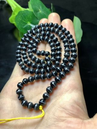 Royal Tibetan Natural Agate Dzi Line Healer Medicine Beads Necklace D1022 2