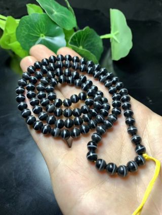 Royal Tibetan Natural Agate Dzi Line Healer Medicine Beads Necklace D1022 3