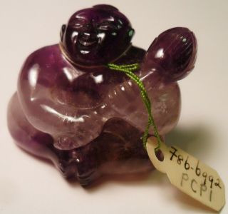 Vintage Chinese Hand Carved Amethyst Buddha Charm Figurine 1 1/4 " 30 Grans Nos