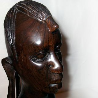 Ebony Iron Wood Carving Of African Female Tribal Head Bust Statue