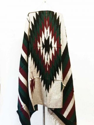 Thick Mexican Woven Blanket Tan/Green/Red 4x6.  5 ' USA 3