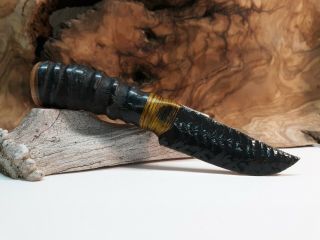 Burns Green Obsidian Knife Springbok Fossil Bark Flint Knapping Art Navaho Gift