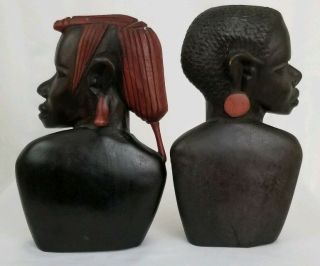 Vintage Nude Tribal African Bust Man Woman Carved Wood Pair Mid Century 2