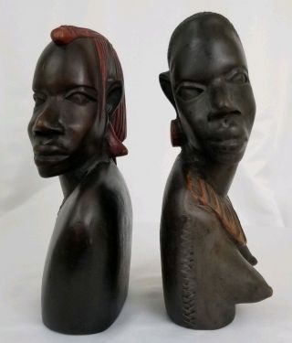 Vintage Nude Tribal African Bust Man Woman Carved Wood Pair Mid Century 3