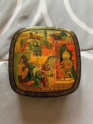 Vtg Hand Painted Russian Lacquer Box Mcmepa