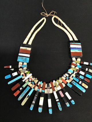 Gorgeous Hand Crafted Gemstone Mosaic Native American Dress Necklace 260g