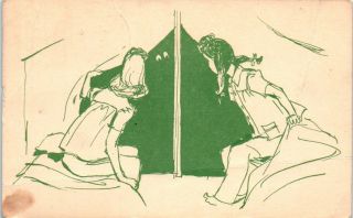 2 1940s Girl Scout Camp Postcards Foster Ohio Morrow Eyes Tent,  Photo W/ Goat
