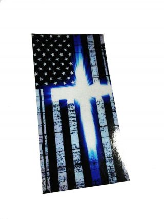 The Reflective Police Thin Blue Line Glowing Reflective Christian Cross 4 X 2.  5