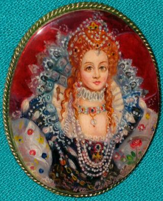 Queen Elizabeth I Russian Hand Painted Fedoskino Mop Brooch