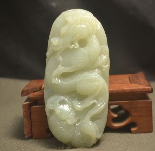 Chinese Vintage Hetian Jade Powerful Swaying Dragon Good Business Totem Carving