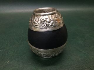 Yerba Mate Gourd Cup 800 Silver W/ Gold Flowers Industria Argentina