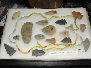 Frame Ohio Arrowheads And Beads Indian Artifacts Wyandot Co Group