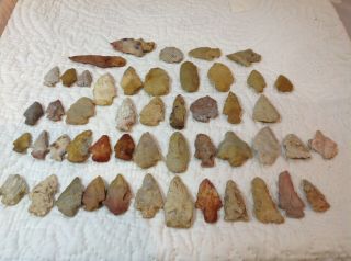 49 Primitive Native American Indian Artifact Arrowheads Round Tools Stone Relics