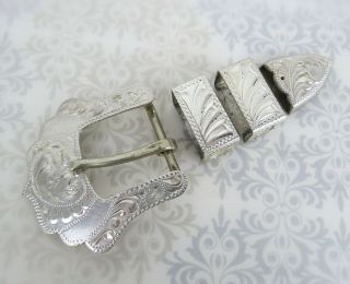 Sterling Silver Vt Mexican Ladies Engraved Western Texas Ranger Full Belt Buckle