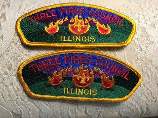 Two Boy Scout Csp Three Fires Council Shoulder Patch Unsewn