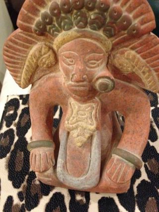 Vintage Mayan Aztec Inca Chief Mexican Clay Figurine Statue Folk Art