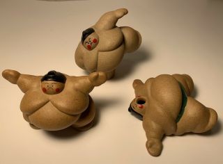 Japanese Sumo Wrestler Figurines - Set Of 3 Wrestlers - Japan Rikishi