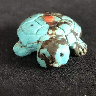 Zuni 8 Turquoise Blue Turtle Fetish By Reynold Lunasee Signed 5010
