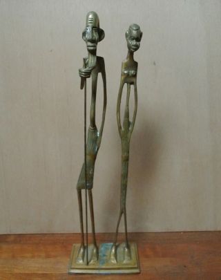 Vintage African Tribal Art Bronze Brass Tall Man Woman Statue Giacometti Style
