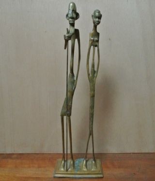 Vintage African Tribal Art Bronze Brass Tall Man Woman Statue Giacometti Style 2