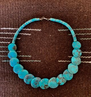 Native American Hand - Rolled,  Shaped,  & Drilled Turquoise Heishi & Disk Necklace