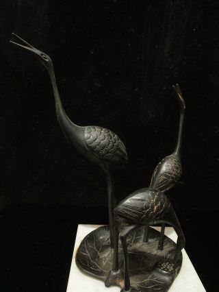 Vintage Art Deco Japanese Bronze Sculpture Of 3 Crane