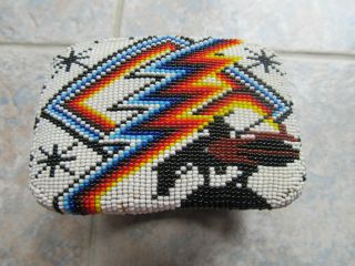 Vtg Hand Crafted Beaded Geometric Design Native American Indian Belt & Buckle