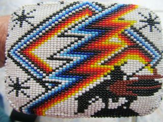 VTG HAND CRAFTED BEADED GEOMETRIC DESIGN NATIVE AMERICAN INDIAN BELT & BUCKLE 3