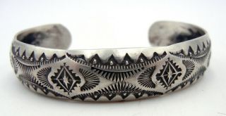 Navajo Vince Platero Hand Stamped Brushed Sterling Silver Cuff Bracelet