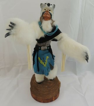 Native American White Bear Warrior Kachina Doll Signed 15 "