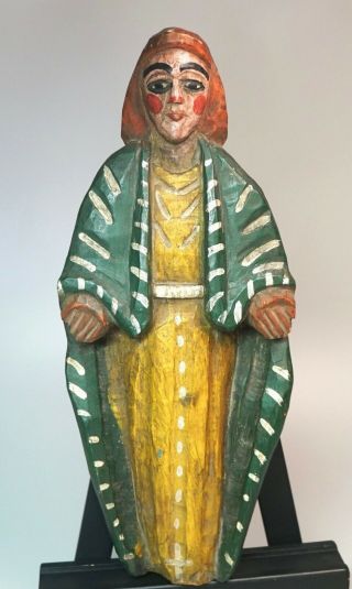Vtg Hand Carved Painted Wood Mexican Folk Art Jesus Santo Icon 15 " High