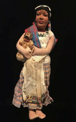 Vintage Mexican Folk Art Handmade Doll Made In Mexico Mother & Baby 15” Look