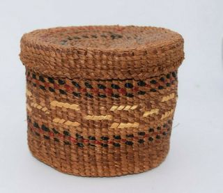 Alaskan Tsimshian Indian Lidded Basket Polychrome Imbrication Native American
