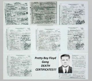 Gangster Pretty Boy Floyd Photo,  Death Certificates Of Gang,  Cops,  Fbi More