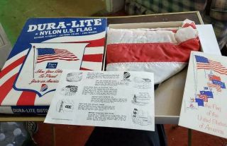 Rare Vintage Usa American 3x5 Country Flag & Box Dura - Lite Dettra Flags Look Nr