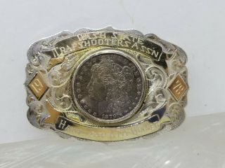 1879 Morgan Dollar 1978 Western Cowboy Belt Buckle Sterling Silver W/ 10k Gold